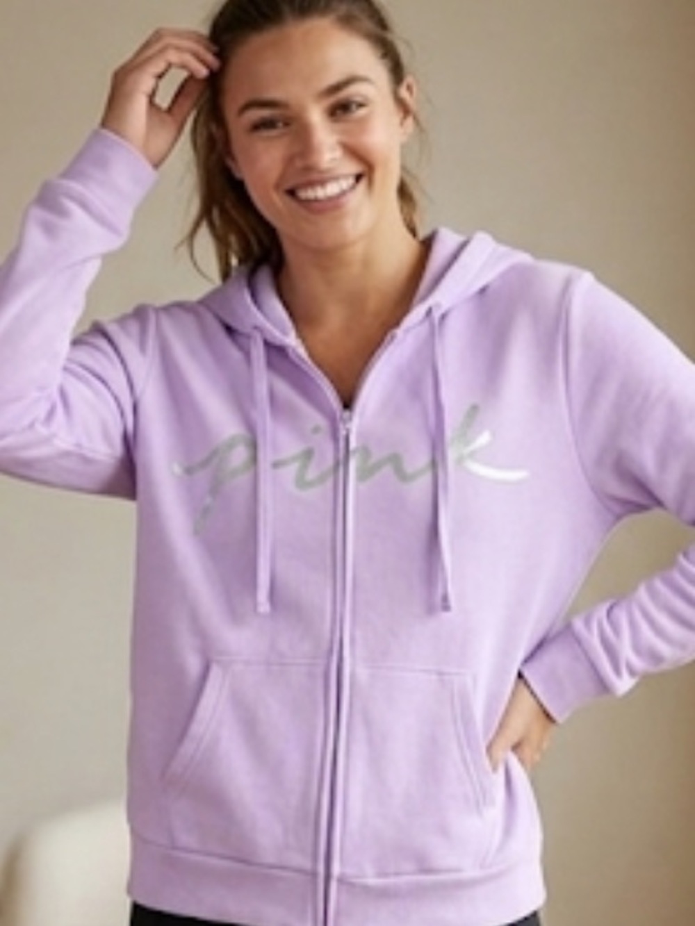 Women Victoria's Secret Pink Hoodie with Silver Script color light purple